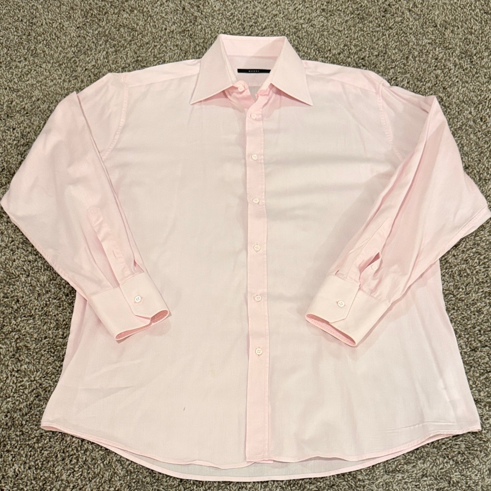 Gucci Men's Light Pink Button Up Dress Shirt Neck 16